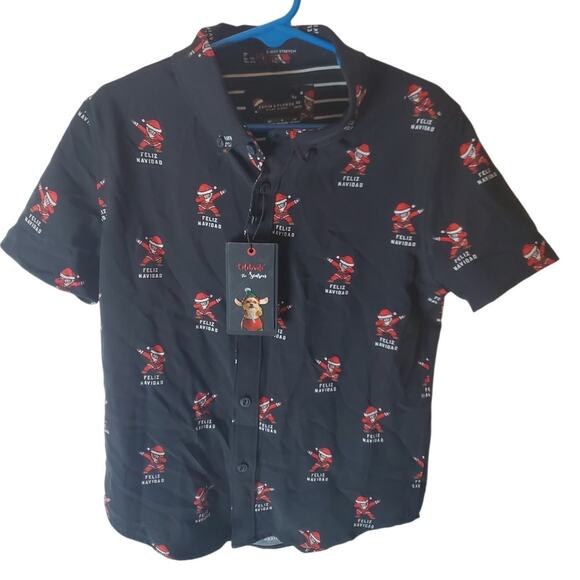Denim + Flower Feliz Navidad Santa Collared Shirt, Boys 5/6, NWT - Picture 1 of 6